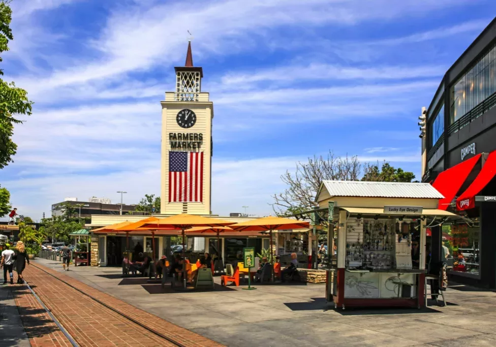 Los Angeles, CA, USA - July 2nd, 2015: The Farmers Market clock tower, now part of the Grove retail and entertainment complex in Los Angeles.